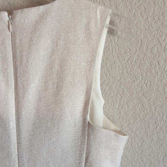 Halston Heritage Bone Tweed Ruched Side Sleeveless Sheath Dress Size L $429 NEW - Picture 6 of 10